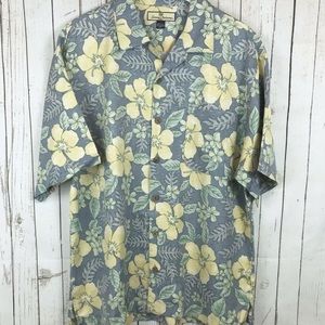 Tommy Bahama Floral Silk Wooden Buttons Hawaiian